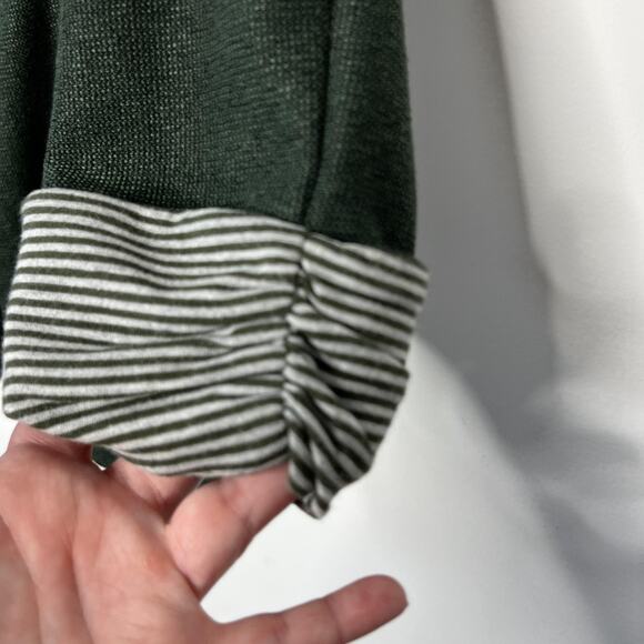 Skies Are Blue Blazer Womens Medium Dark Green Open Front Striped Cuff Jacket - Picture 6 of 12